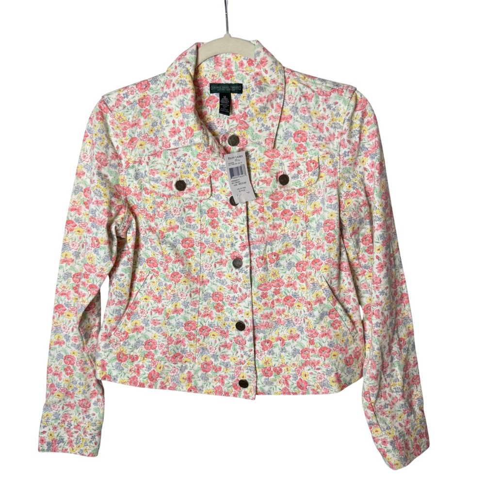 Ralph Lauren Floral Denim Jean Jacket NEW Sz M Pink Trucker Cottage Preppy